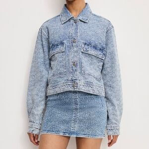 NWT Good American Crystal Denim Jacket Indigo1070 XS